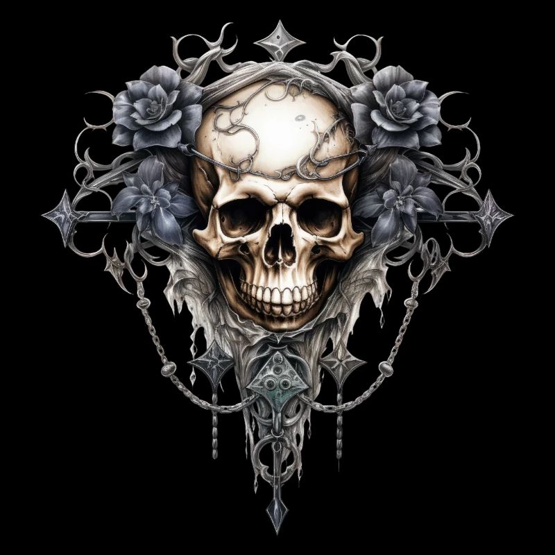 Impression d’Art gothique avec tête de mort et Roses