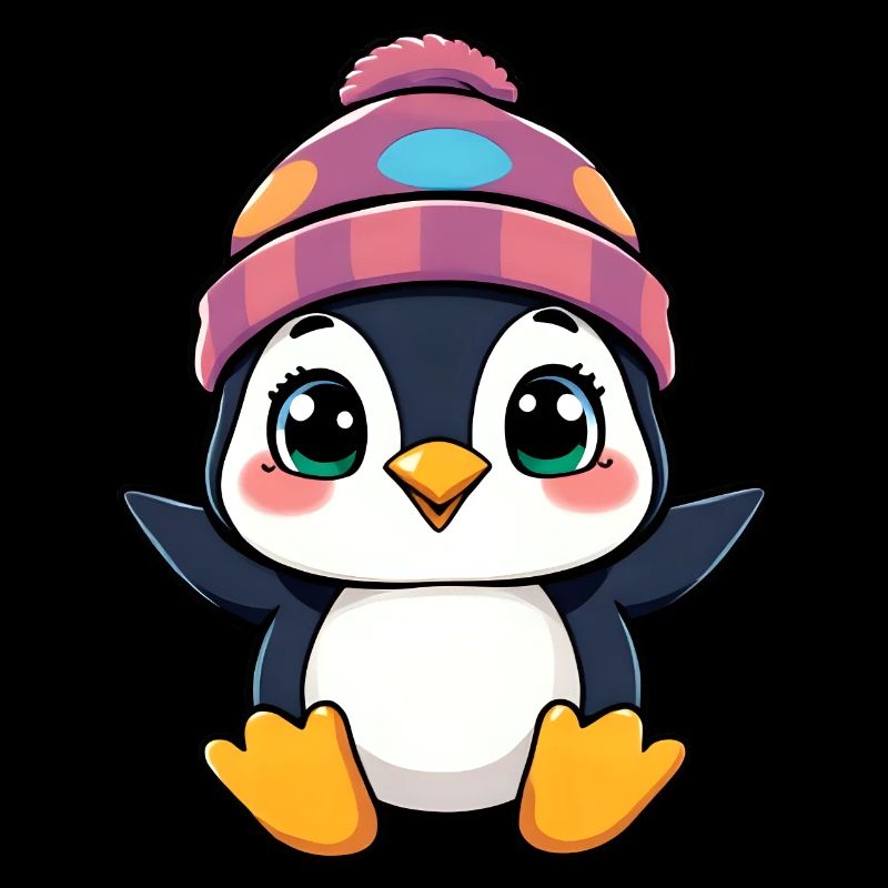 Charming Penguin with Pink Beanie & Polka Dots