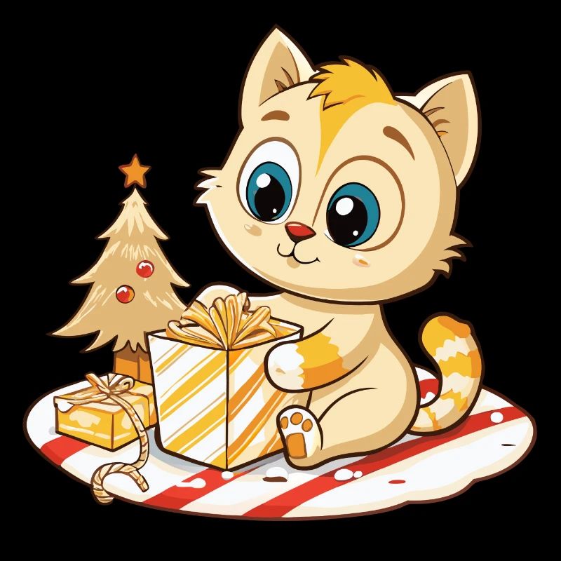 Cute cat unwrapping gift