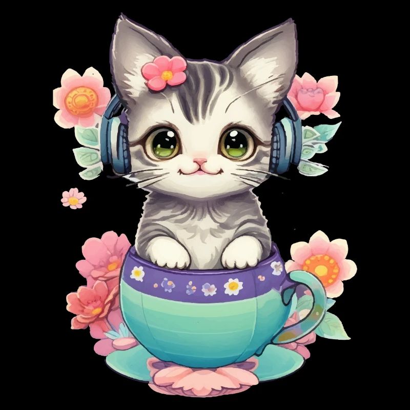 Mignon bébé chat dans un monde de fleurs