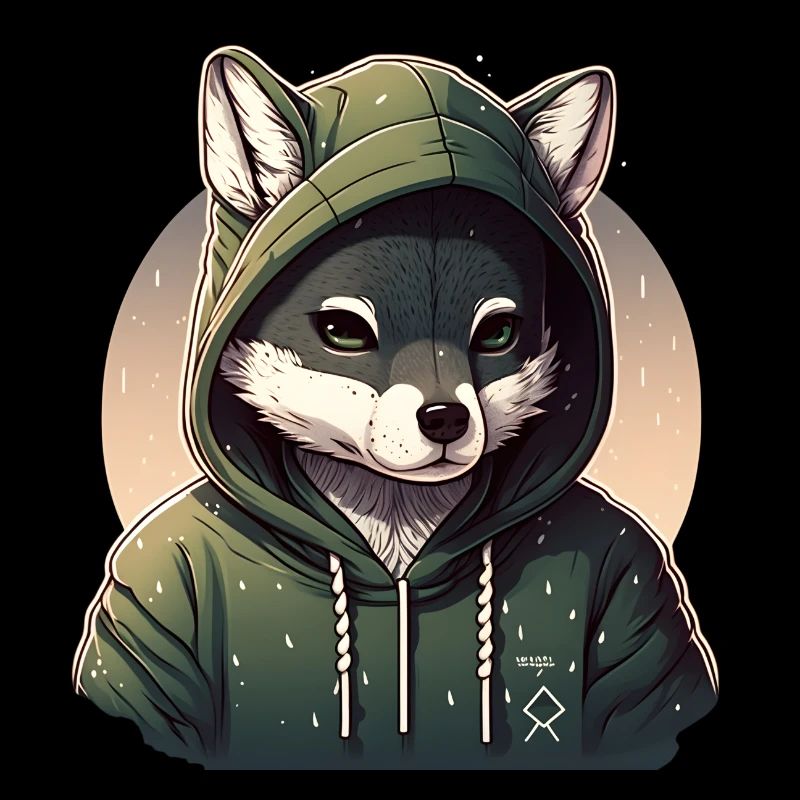 Loup avec sweat à capuche kawaii