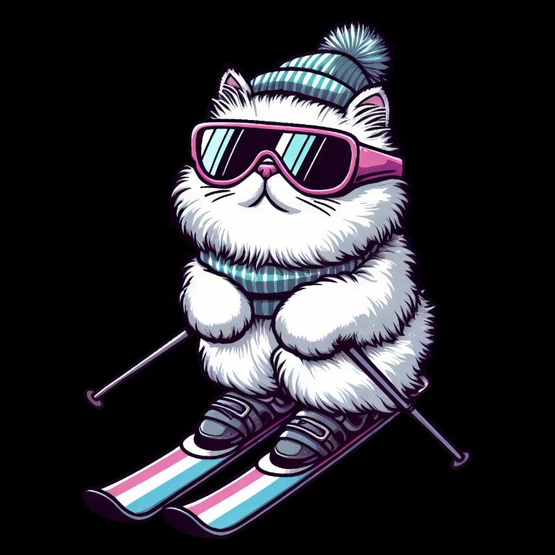 Persian Cat Skier Winter Magic
