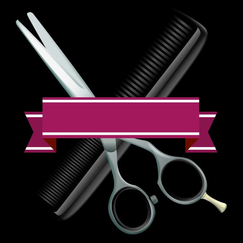 Friseurschere mit Kamm und lila Band