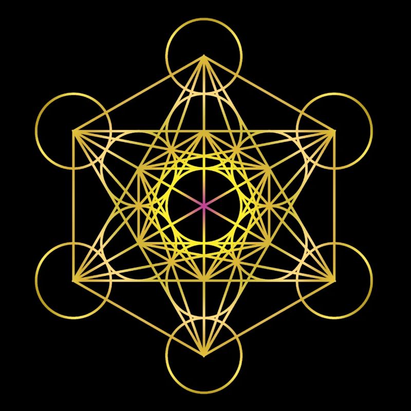 Metatron's Cube in gold with a pink center