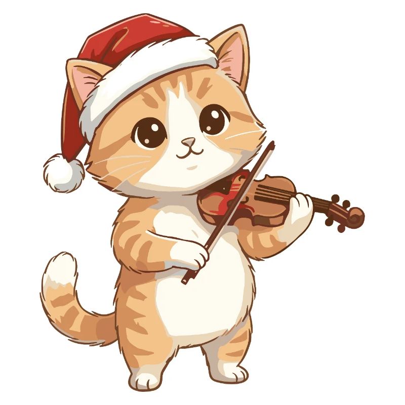 Christmas Cat Kitten Playing Violin Art
