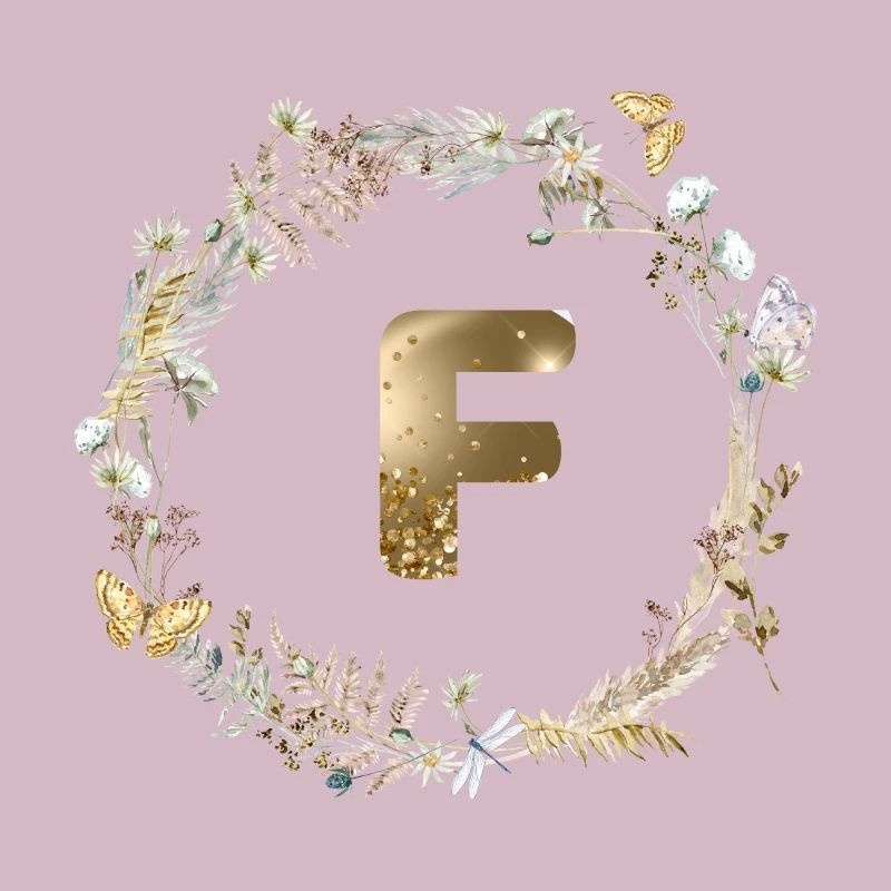 F Monogram Glitter Boho Wreath