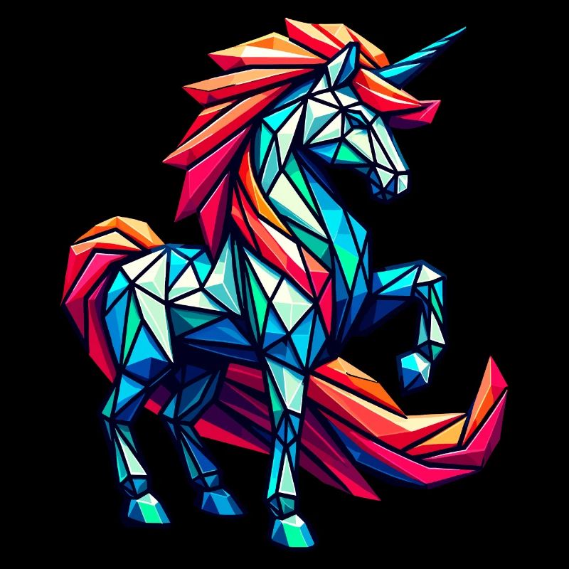 Dynamisches geometrisches Einhorn mit Regenbogenmähne
