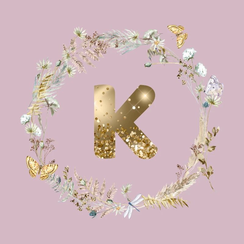 K Monogram Glitter Boho Wreath