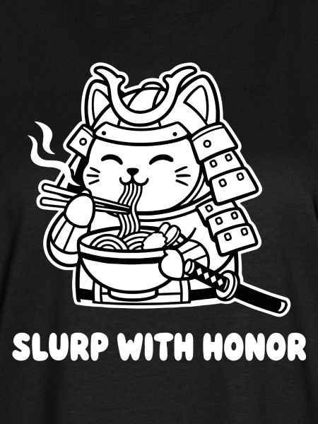 Samurai-Katze isst Nudeln