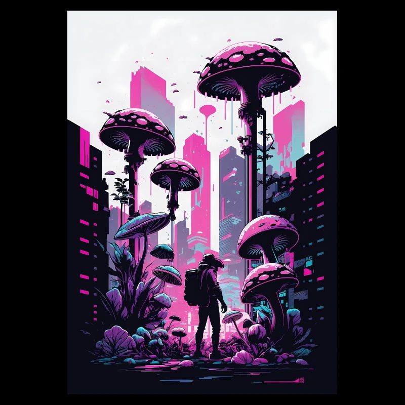 Champignon Neon Vaporwave Nature Technocrate Hacker Techie