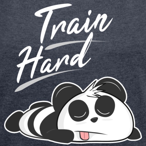 Panda train hard - Frauen T-Shirt mit gerollten Ärmeln
