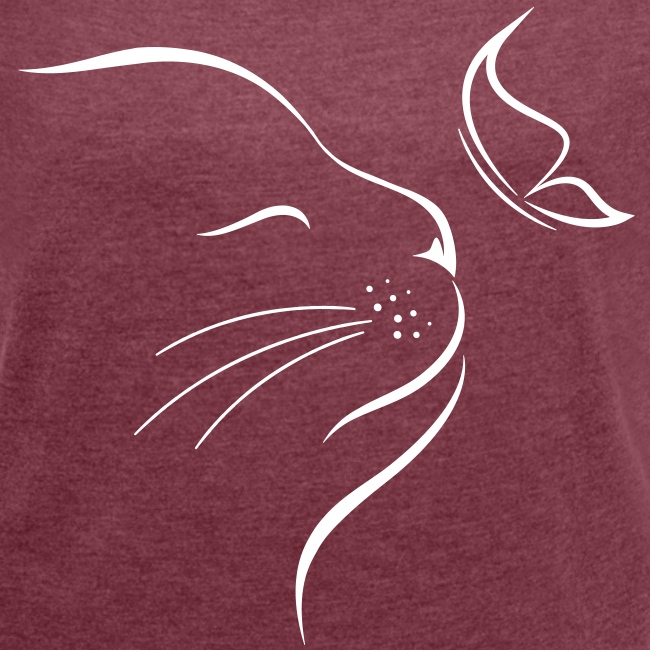 cat butterfly - Frauen T-Shirt mit gerollten Ärmeln