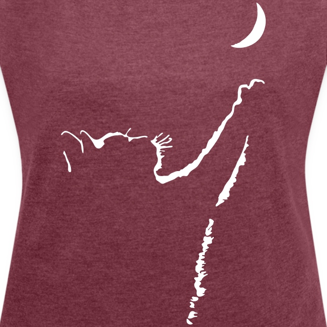 cat moon - Frauen T-Shirt mit gerollten Ärmeln