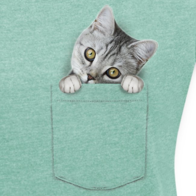 cat pocket - Frauen T-Shirt mit gerollten Ärmeln