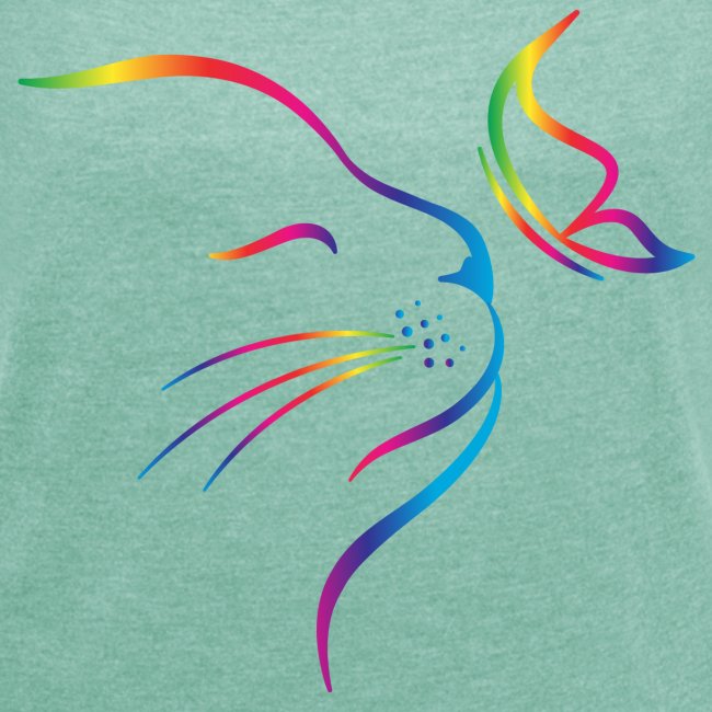 Vorschau: rainbow butterfly cat - Frauen T-Shirt mit gerollten Ärmeln
