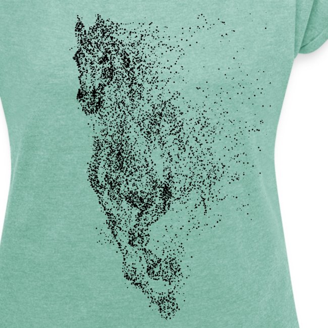 Vorschau: pixel black horse - Frauen T-Shirt mit gerollten Ärmeln
