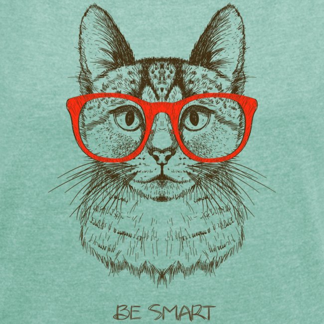 Vorschau: Cat Hipster - Frauen T-Shirt mit gerollten Ärmeln
