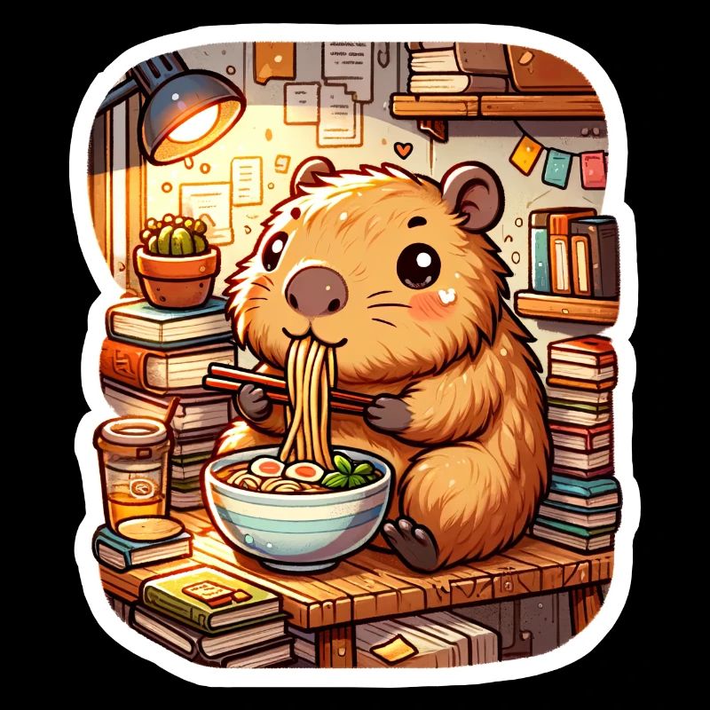 Capybara Ramen Books Read Kawaii Anime