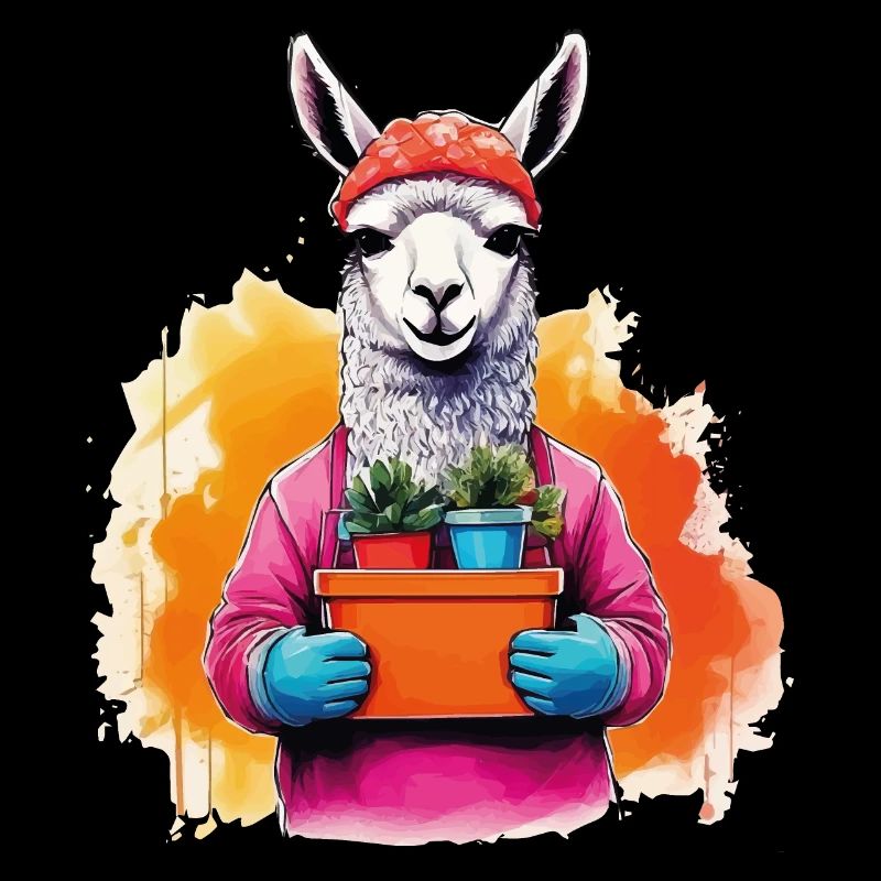 Lama mit Blumen im Topf