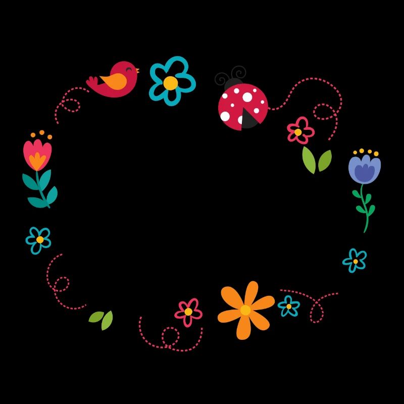 Round frame with flowers, ladybug and bird