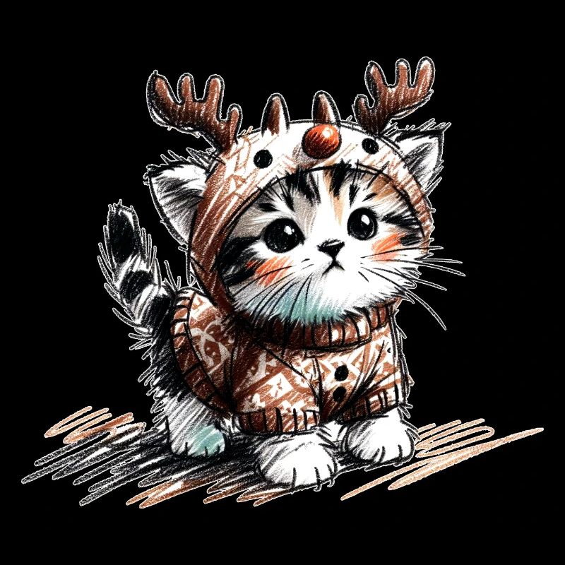 Katze mit Rentiergeweih und Pullover