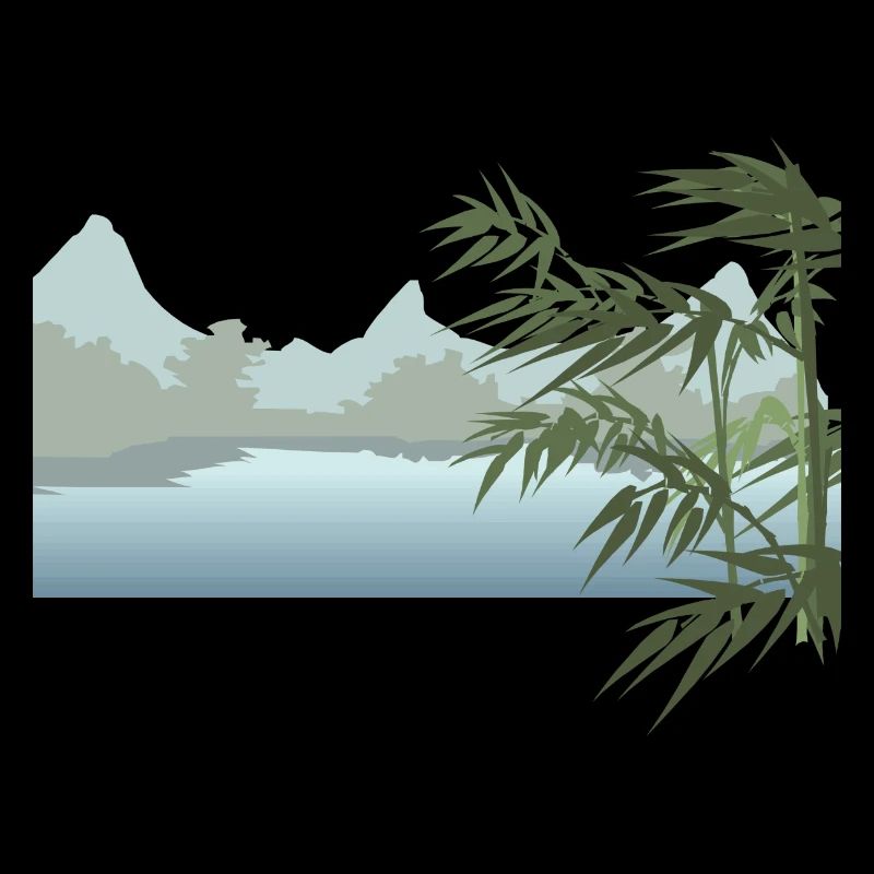 Paysage fluvial avec des feuilles de palmier