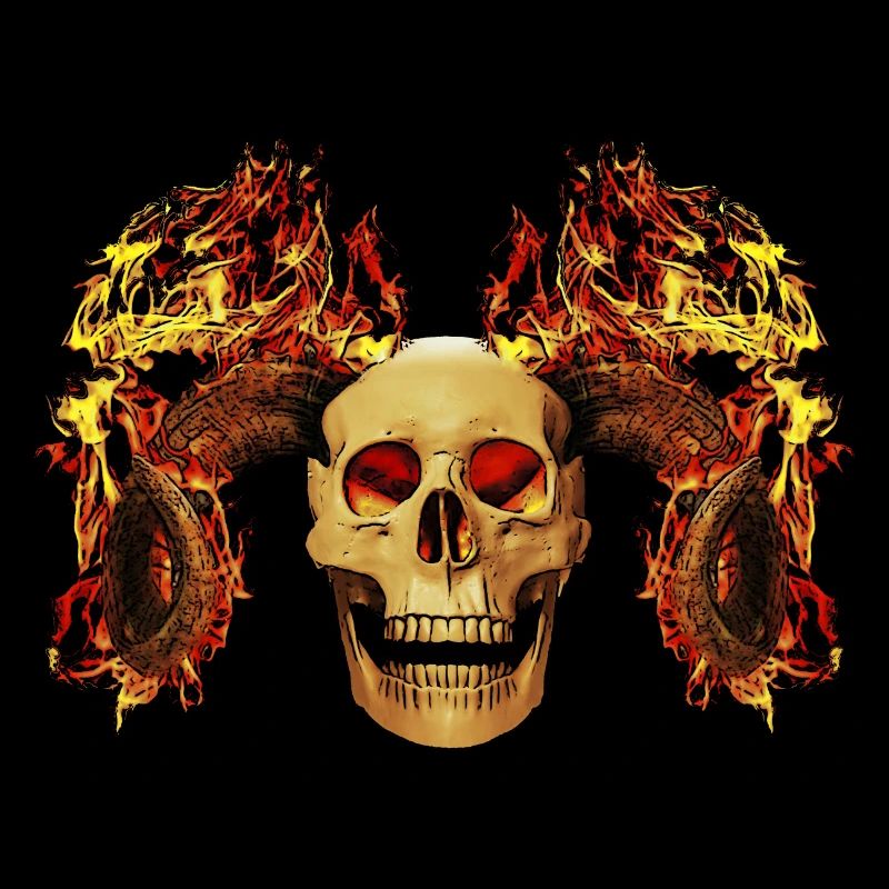 Crâne avec des cornes en flammes