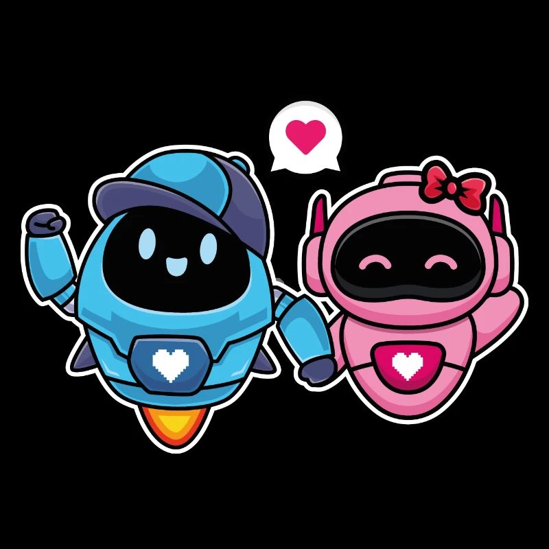 Cute Lovers and Romantic Robots for Couple