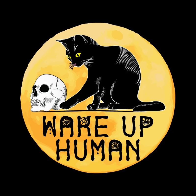 Wake Up Human Funny Cat With Skull