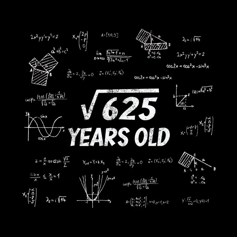 Square Root from 625 - 25th Birthday Math Nerd