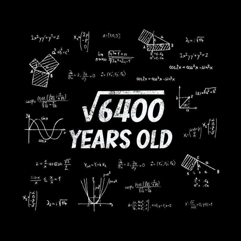 Quadratwurzel aus 6400 - 80. Geburtstag Mathe Nerd