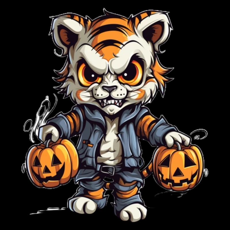 Chat effrayant sorcière avec citrouilles