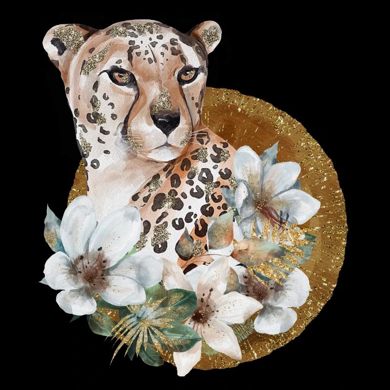 Leopard with gold and flowers