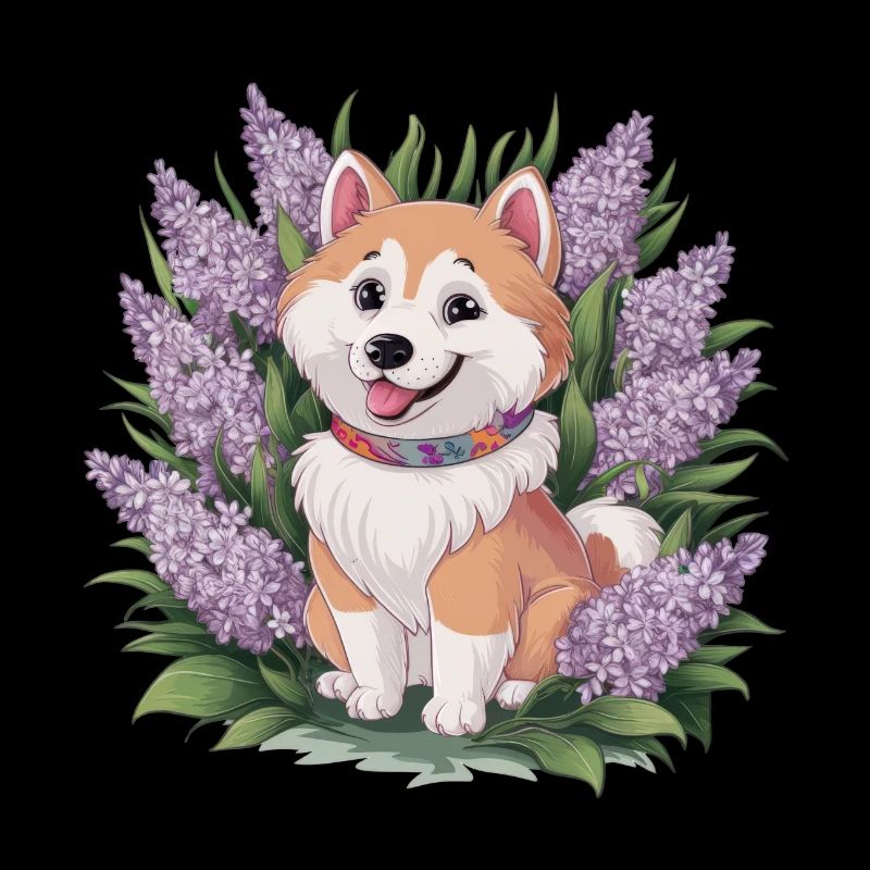 Spitz Samoyède doux avec un beau lilas