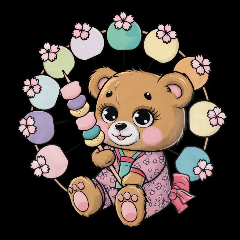 Ours du Japon mignon avec Hanami Dango