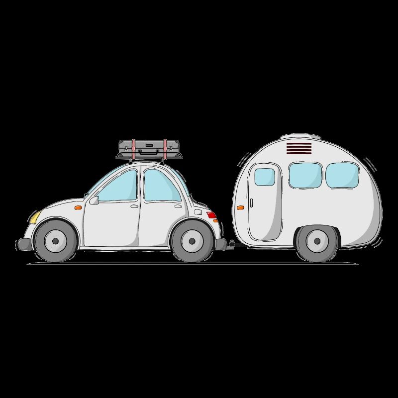 Car with caravan and suitcase in grey