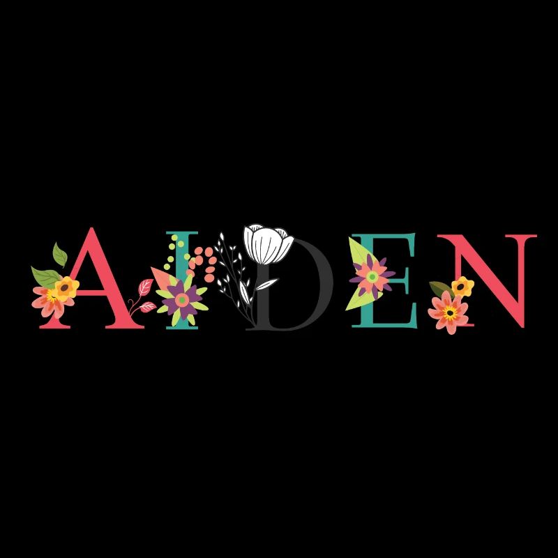 Art du nom AIDEN avec des fleurs brodées