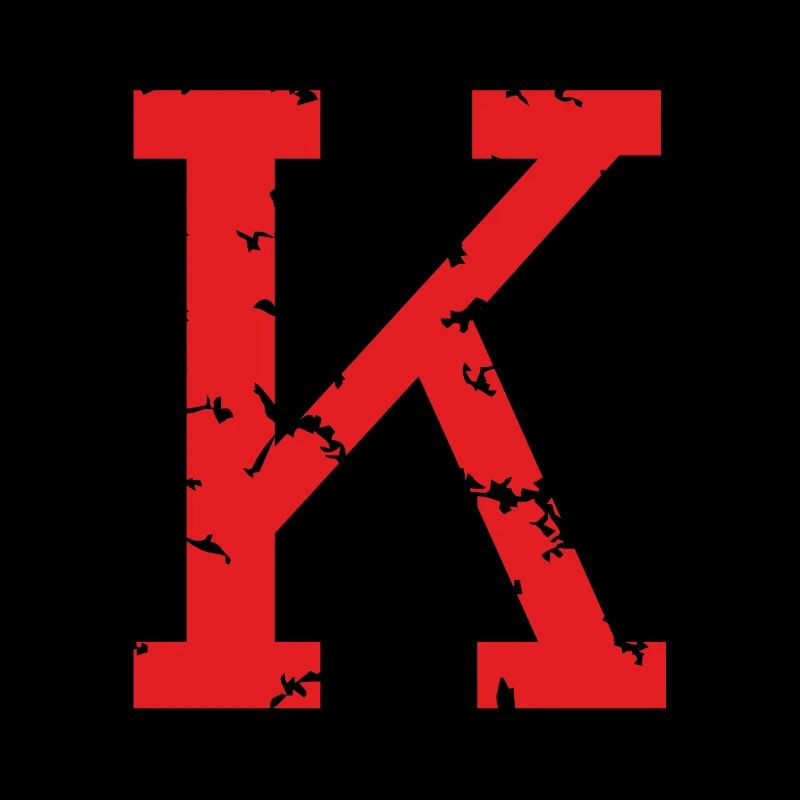 Letter K (Distressed) two-color Black/Red