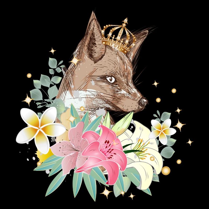 Fox with golden crown and beautiful lilies