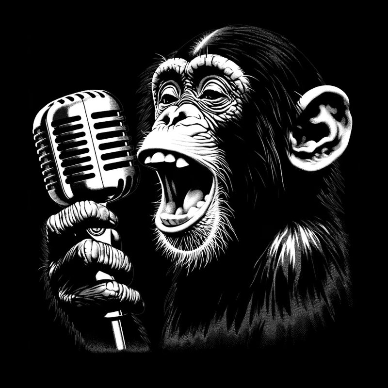 Monkey orchestra singer with vintage microphone