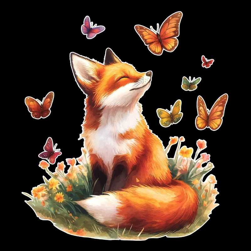 Renard avec des papillons
