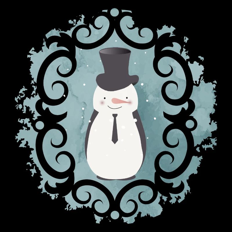 Snowman with top hat, hat and tie in winter