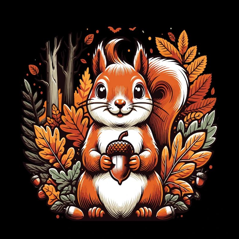 Kawaii-Eichhörnchen in einem Herbstwald