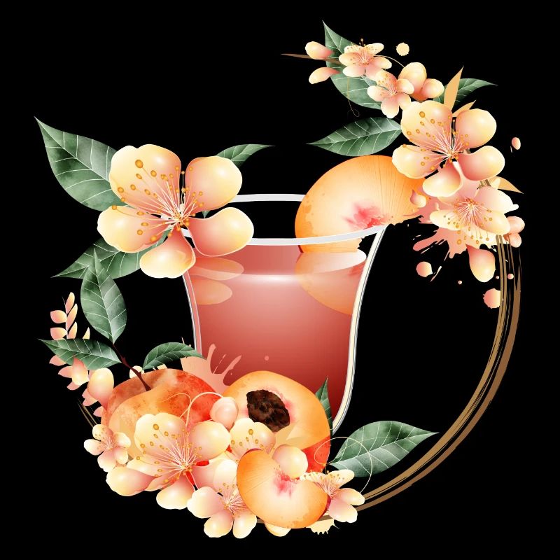Cocktail mit Pfirsichhälfte & Pfirsichblütenkranz