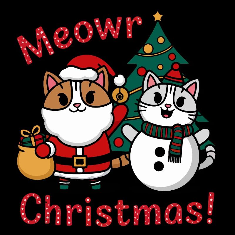 Festive Cat and Snowman Christmas Design