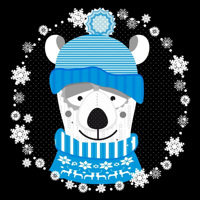 Eisbär mit Mütze und Pulli