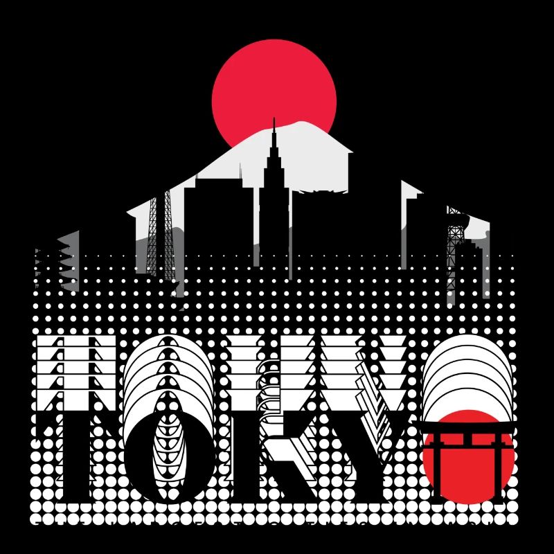 Tokyo Skyline Retro Red Sun Design