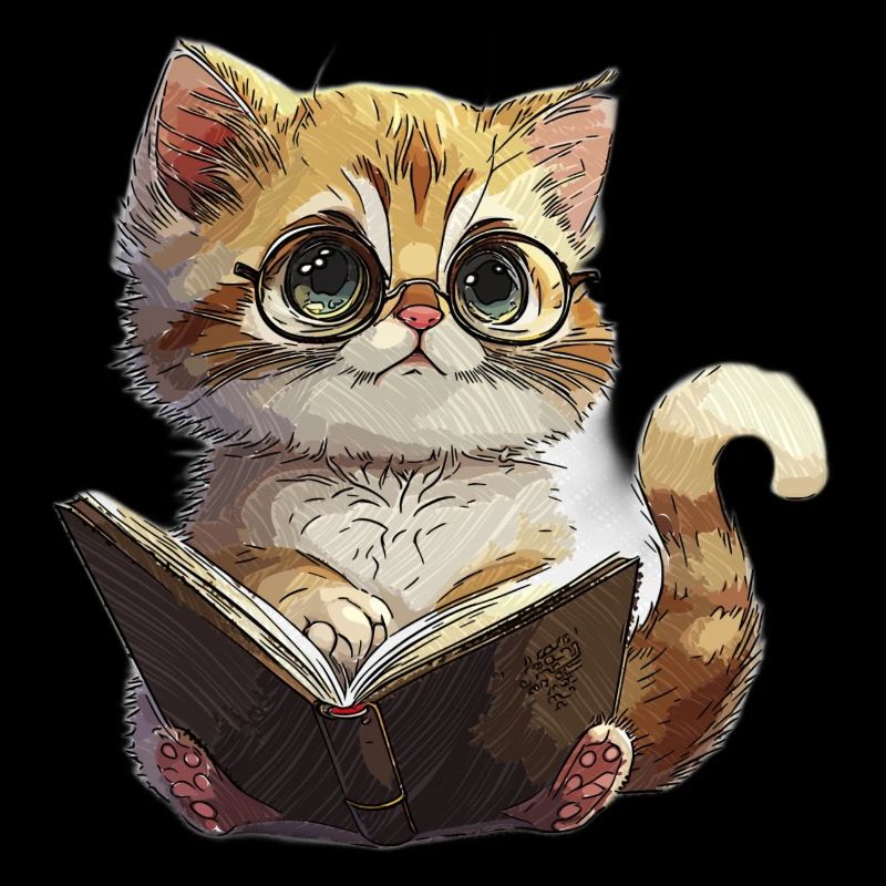 Reading Kitten with Glasses Cat Reading Cat