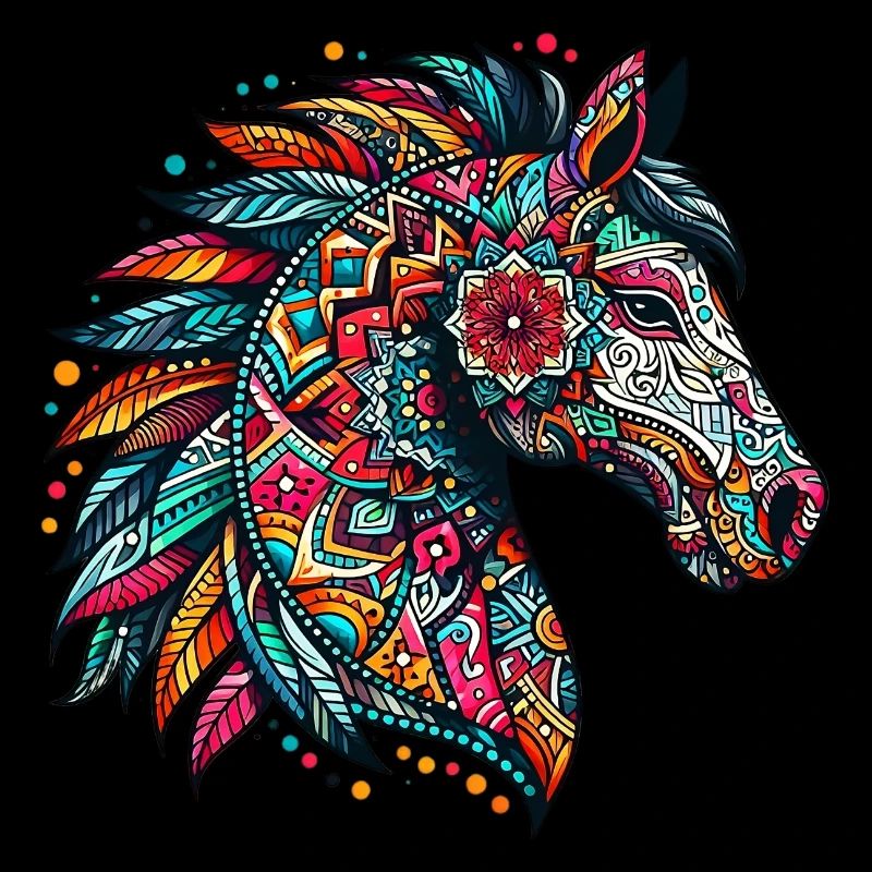 Cheval décoré de Mandalas