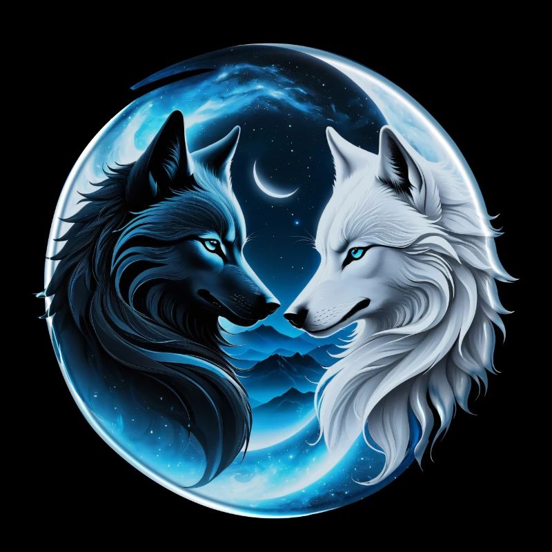 Zwei majestätische Wolfsköpfe